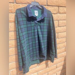 Vintage Lands’ End Rugby Shirt XXL Black Watch Plaid Cotton Ivy Prep Classic